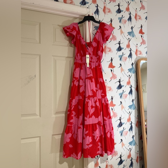 By Anthropologie Tiered Flutter-sleeve dress L - Picture 8 of 11